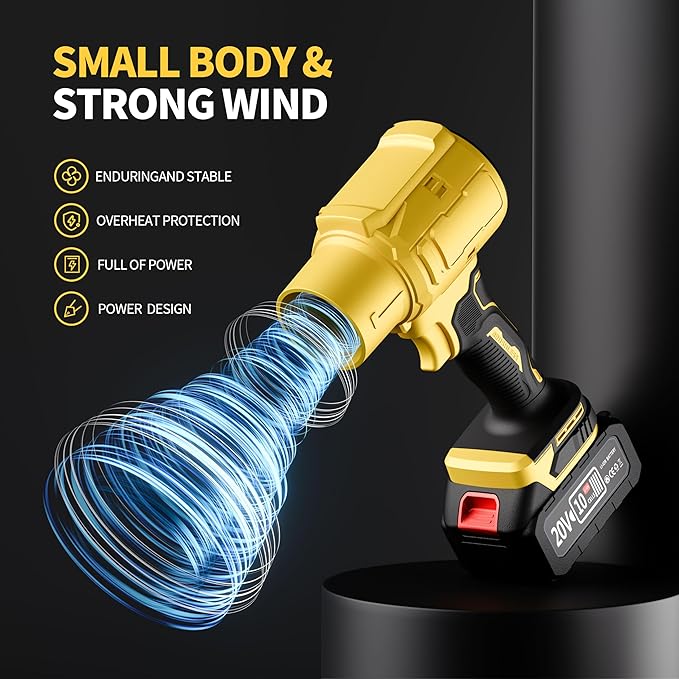 Leaf Blower Cordless, Extended Nozzle, 2 x Batteries, 1x Charger Lightweight Handheld Design, Blower for Patio Cleaning, Car Blowing Water, Blowing Leaves and Dust