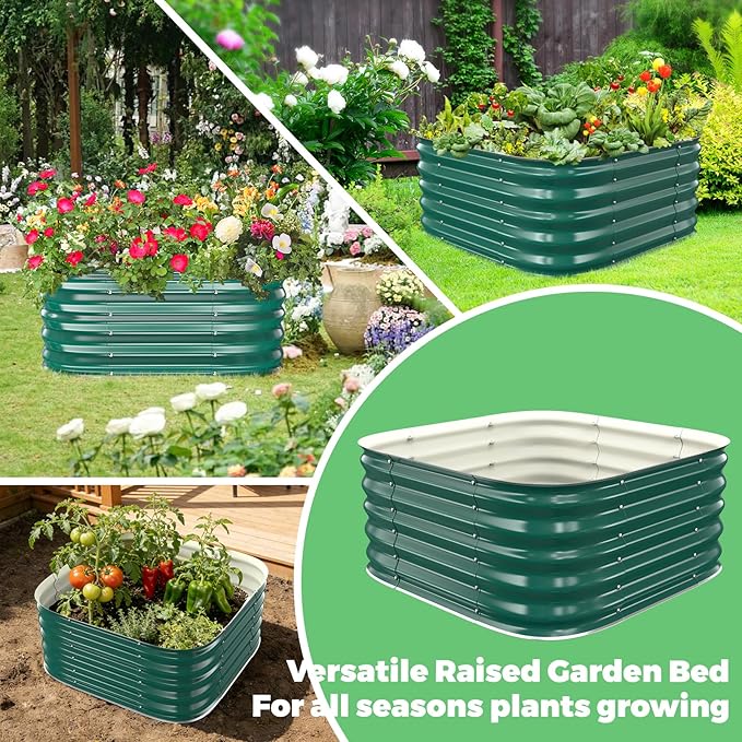 Galvanized Raised Garden Bed, 2.3x2.3x1.5ft Garden Planter Bed Outdoor, Heavy Duty Rustproof Steel Raised Bed Kit for Gardening Vegetables Fruits Flowers Grow Green