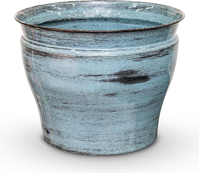 Headwind Glazed Ironstone Vanhorne Collection – 10" Azure Blue Decorative Plant Pot – Lightweight & Triple Coated w/Drainage Flower Pots for Indoor Plants & Outdoor Planter Use by Robert Allen