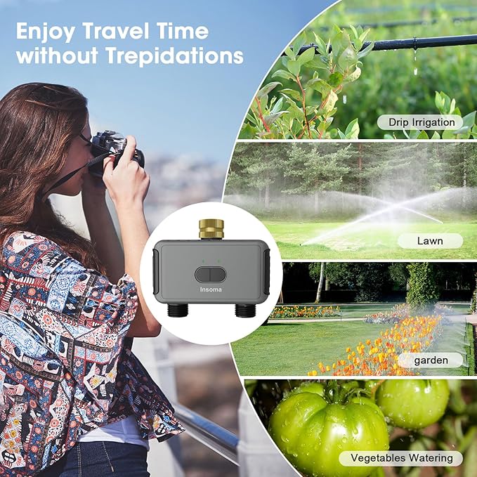 WiFi Water Timer for Garden Hose with Brass Inlet,Smart Hose Timer with WiFi Hub, APP & Voice Control,Up to 20 Watering Plans, 2-Zone Sprinkler Drip Irrigation System Controller for Yard Lawn Watering
