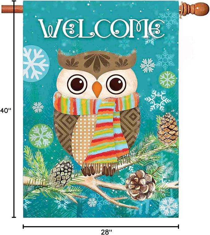 Morigins Cute Owl Christmas Holly Winter Double Sided House Flag 28x40 inch