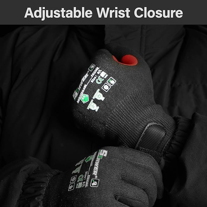 FreezeGuard Winter Work Gloves for Men and Women, ANSI A6 Cut Resistant Gloves With Super Grip, Freezer Glove for Work, Touchscreen, Thermal Insulated, Non PFAS, PR3388, Black Knight (L, 2 Pairs)