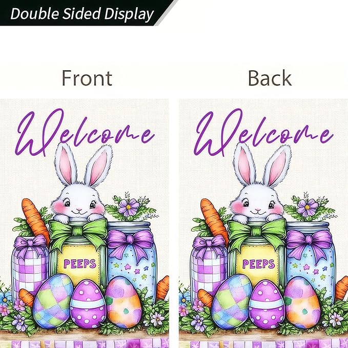 Spring Welcome Garden Flag2x18 Inch Double Sided Happy Easter Garden Flag Bunny Easter Egg Mason Jar Small Garden Flag Flower Yard Lawn Outside Decor Spring Outdoor Home Decoration