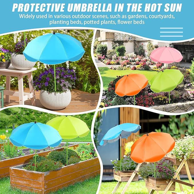 Axcoix 4 Pack Upgraded Plant Umbrellas for Outdoor Plants, 26" Larger Garden Plant Umbrella Shade with Adjustable Angle, 43.4" Higher Sun Shade for Plants, Potted Plant, Garden Beds