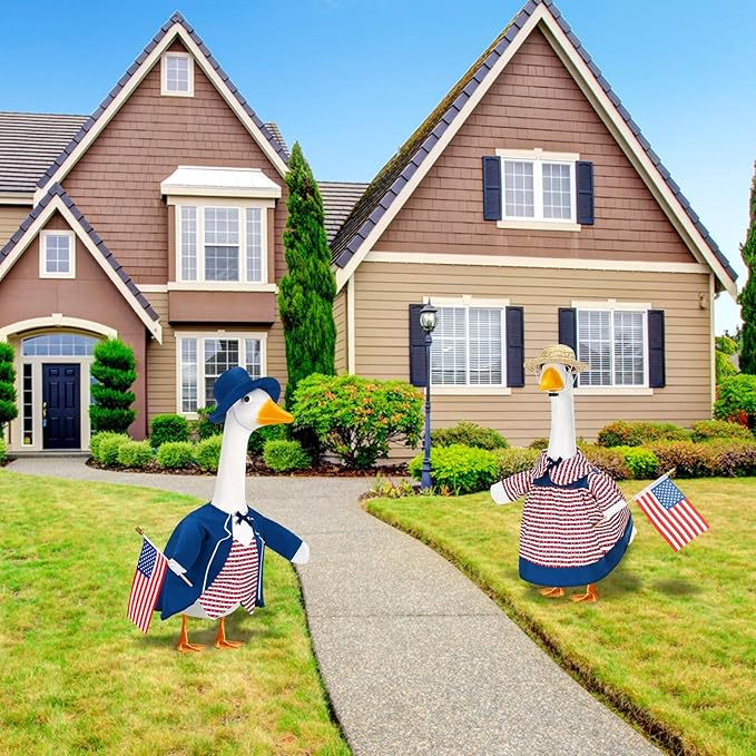2 Set 4th of July Goose Outfit Lawn Porch Goose Clothes Plastic Goose Lawn Goose Clothing Independence Day Goose Outfit for Patriotic Outdoor Patio Yard Lawn Art Decoration(Stylish)