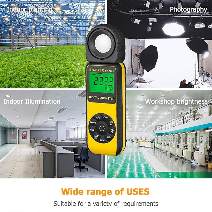 BTMETER BT-881E Digital Illuminance/Light Meter, Measure Lights 0.01~300,000 Lux (0.01~30,000 FC) Foot Candles, Par Meter Luxmeter for Plants Aquarium Light Tester