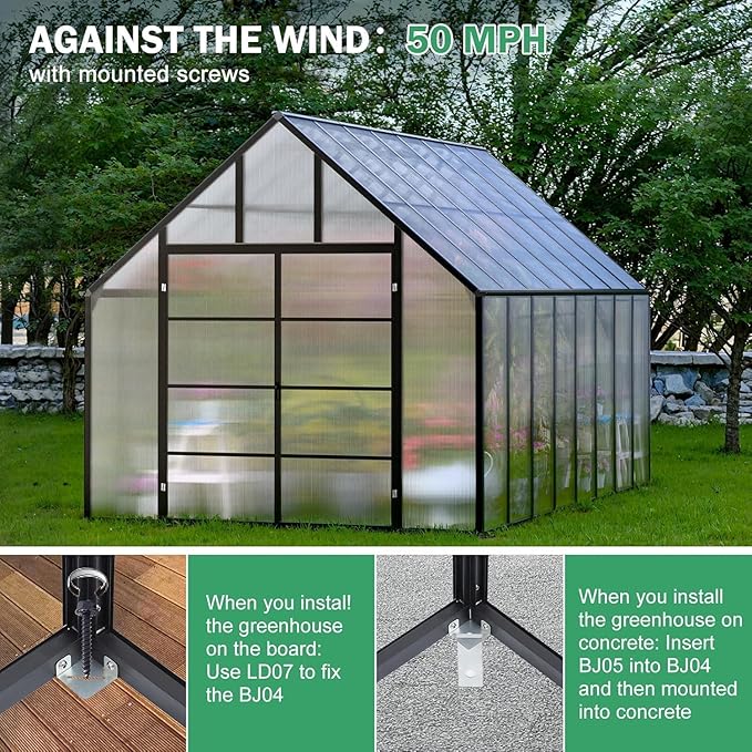 10x20 FT Greenhouse for Outdoor, Large Easy Assembly Heavy Duty Polycarbonate Panels Aluminum Frame Walk-in Green House with 3 Windows Wider Door for Garden Plants