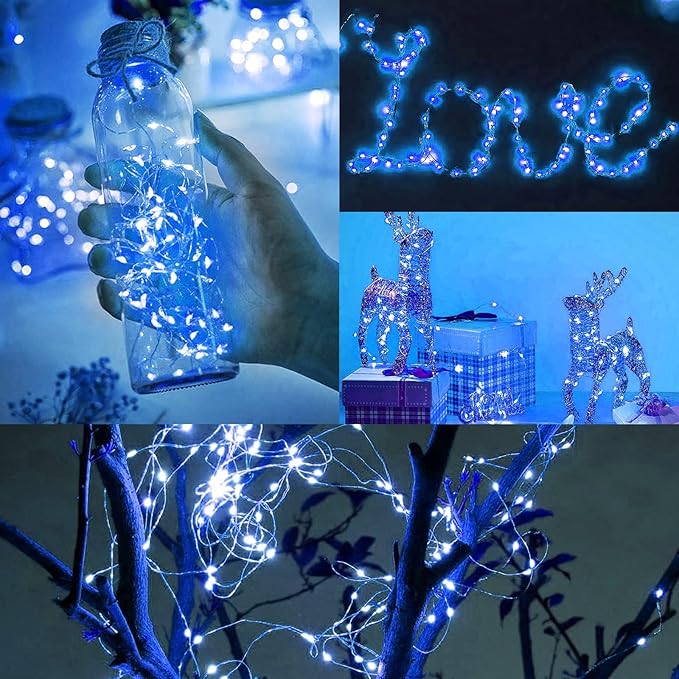 24 Pack Fairy Lights Battery Operated, 7FT 20LED Waterproof Silver Wire Christmas Lights Outdoor, Firefly Mini String for Bedroom Party Birthday Wedding Indoor Decorations