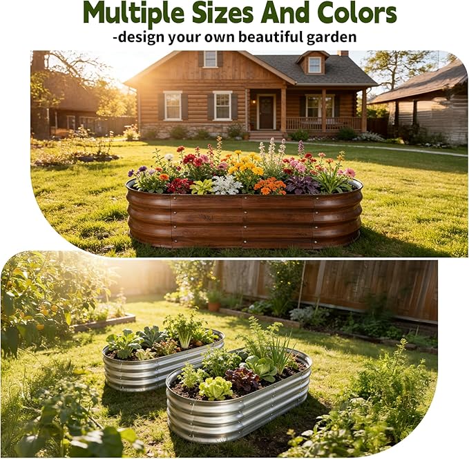 Galvanized Raised Garden Bed Outdoor, Large Raised Bed for Gardening, 4x2x1ft Oval Metal Planter Box for Vegetables, Fruits, Flowers, Silver