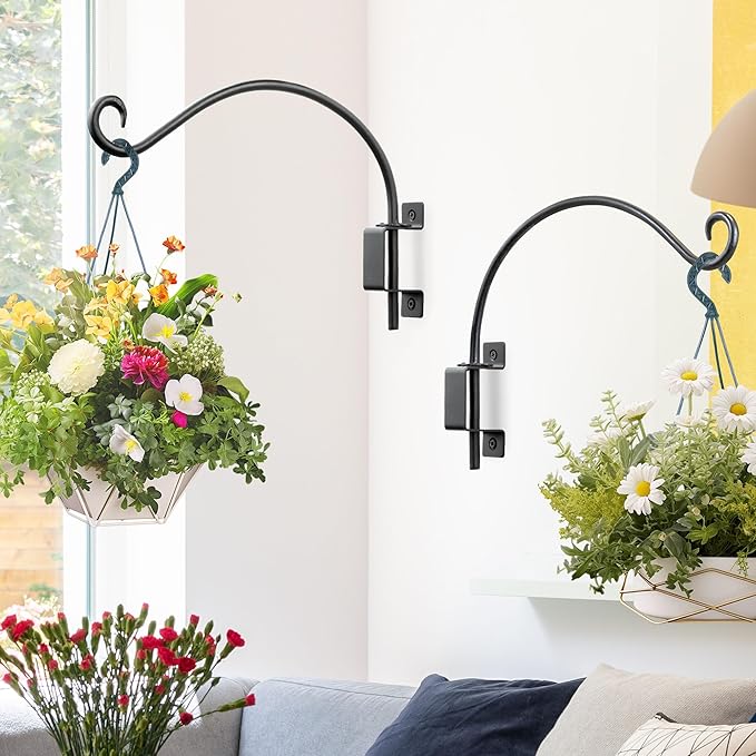 Qiang Ni Plant Hanger Outdoor: 12 Inch Bird Feeder Bracket for Garden Patio Decor - Swivel Adjustable Wall Mount Plant Hook for Hanging Flower Baskets