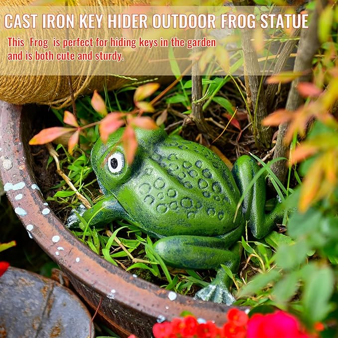 Sungmor Cast Iron Key Hider Outdoor Frog Statue, Hide Spare Key Holder for Outside, Small Garden Frog Statue Lawn Ornament, Indoor Decoration Jewelry Trinkets Box