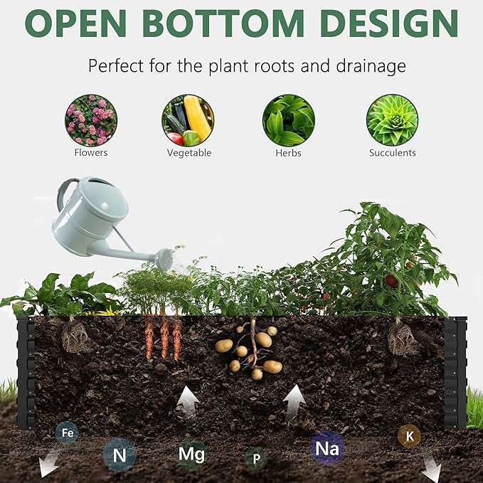 FOOWIN 2pcs 8x4x2ft Galvanized Raised Garden Bed, Planter Raised Garden Boxes Outdoor, Large Metal Raised Beds for Gardening, Garden Bed for Vegetables, Flowers, Herb,478 Gallon Capacity, Black