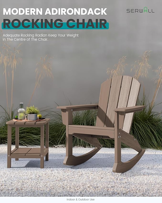 SERWALL Outdoor Adirondack Rocking Chairs Set of 4, All-Weather HDPE Adirondack Rocker Chair, Front Porch Rocker Chairs for Patio Lawn Porch Deck, Coffee