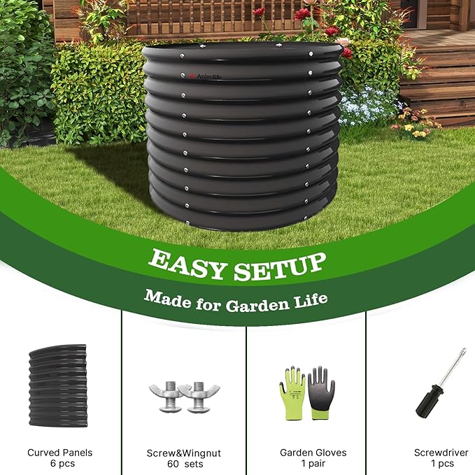 A ANLEOLIFE 30" Extra Tall Galvanized Raised Garden Beds Outdoor, 3x2.5ft Round Metal Planter Boxes for Planting Vegetables, Flowers, Fruits, Eco-Safe & Easy Setup, Quartz Grey