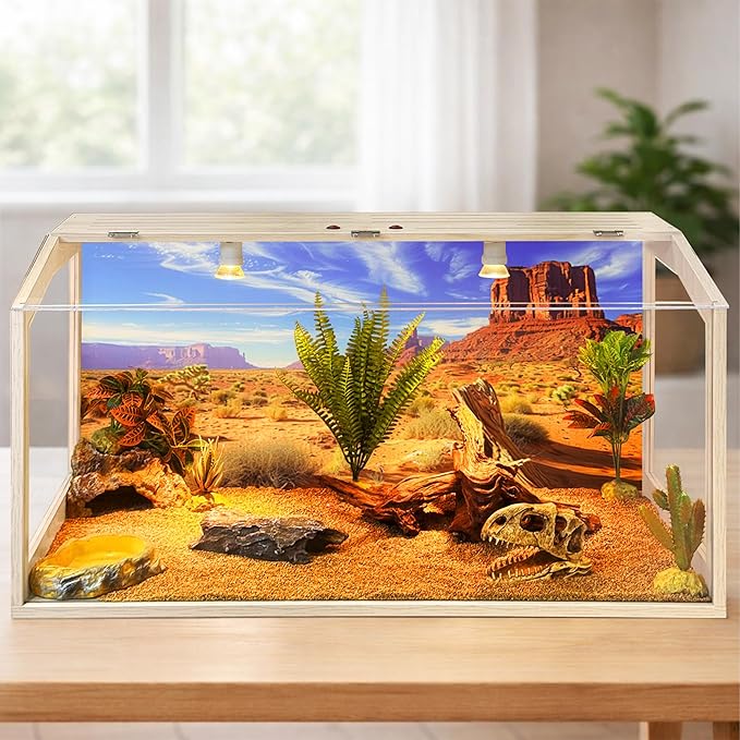 PROLEE Tempered Glass Bearded Dragon Tank,Reptile Tank with Clear Window View, Anti-Scratch Lizard Tank,Spacious Reptile Enclosure for Snakes, Lguanas, Chameleons