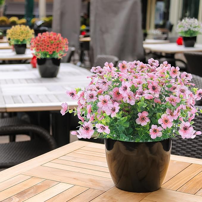 XEOLIAN 12 Bundles Artificial Flowers Outdoor UV Resistant Fake Plastic Plants Indoor Outside Hanging Plants Garden Porch Window Box Home Wedding Farmhouse Festive Shrub Decor (Pink)