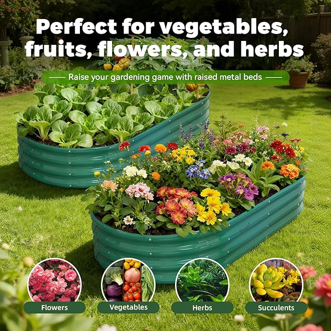2 Pcs Galvanized Raised Garden Beds for Outdoor,6x3x1ft Metal Planter Box Kit for Vegetables, Flowers, Herbs, Large Elevated Gardening Bed with High Yield, Rust-Resistant Steel Panels, Easy Assembly