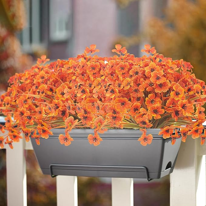 Grunyia 20PCS Autumn Fall Artificial Flowers Outdoor, Fall Porch Decorations, Realistic Waterproof Faux Flowers for Outside Porch Decor, Thanksgiving Halloween Home Garden Decor (Fall Red)