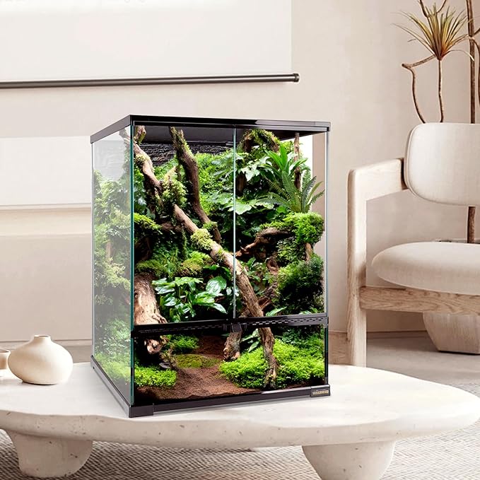 waazoorep 30 Gallon Tall Reptile Glass Tank Terrarium 18"x18"x24" Large Habitat Enclosure for Gecko,Lizard,Chameleon,Frog,Snake,No Install Needed and Come with Tank Background
