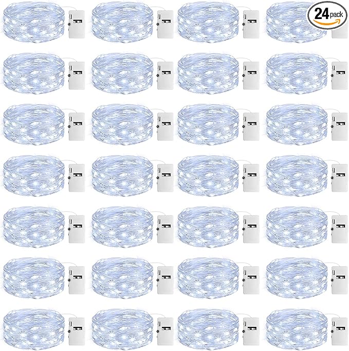 24 Pack Fairy Lights with Timer Battery Operated, 3 Modes 7ft Mini Waterproof String Light, 20 LED Bulk Twinkle Lights for Mason Jars Christmas Decoration Wedding Table Centerpieces,Cool White