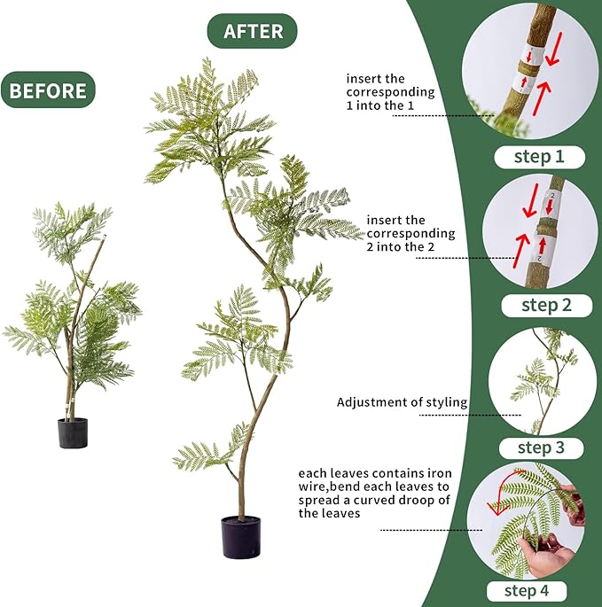 Bailikang 6.6FT Artificial Tree Fake Jacaranda Tree,Faux Tall Tree Lifelike Green Leaves Large Plants Indoor Fake Trees for Home Decor