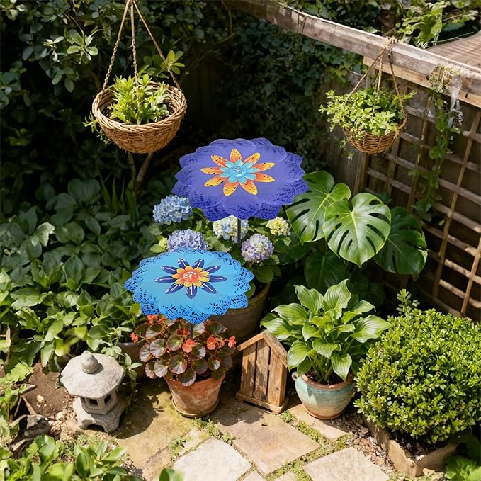 Woskailly 2 Pack Metal Plant Umbrella for Outdoor Small Plants, 12 in Garden Shade Disk for Small Potted, Outdoor Sun Shade Cover for Patio Flowers, Defend Plants From Blazing Sun and Rain