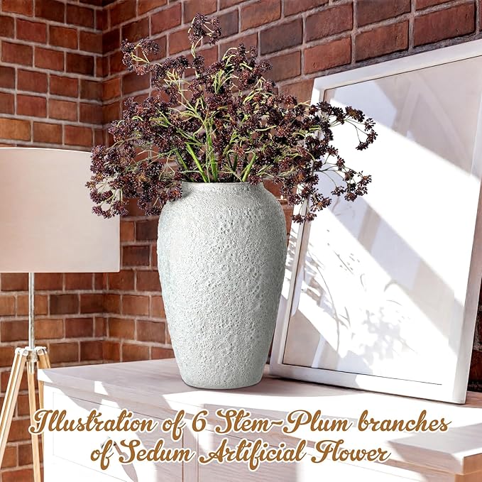6 Pcs Plum Faux Berry Stems Artificial Dusty Sedum Berry Stems Picks Branches Faux Spray for DIY Holiday Farmhouse Home Mantel Harvest Decorations (16 Inch)
