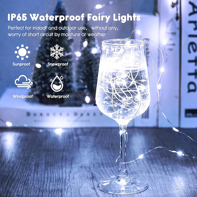 Minetom 12 Pack Fairy Lights Battery Operated String Lights - 7ft 20 LED Waterproof Silver Wire Firefly Lights Waterproof for DIY Crafts Wedding Décor Table Mason Jars Party, White