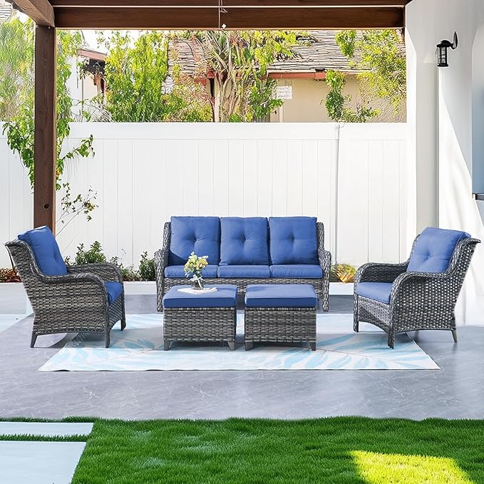 Belord Patio Wicker Furniture 4 Pieces Outdoor Furniture Set Patio Sofa Set with Wicker Chairs and Coffee Table, Paito Conversation Set for Porch Garden Deck Balcony Poolside