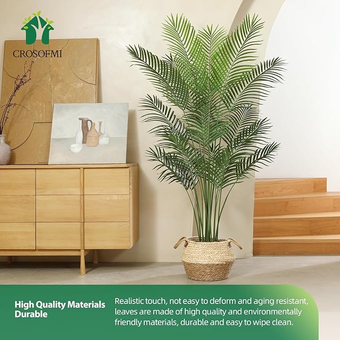 Artificial Areca Palm Plant 6Ft Fake Tropical Palm Tree, Perfect Faux Dypsis Lutescens Plants in Pot for Indoor Outdoor House Home Office Garden Modern Decoration Housewarming Gift,2Pcs