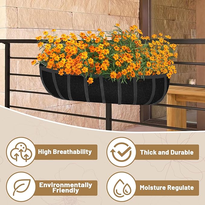 3PCS 36 inch Planter Liner,Fabric Window Box Liners,Hanging Planter Liners for Outdoor Plants Half Moon Shape Replacement for Flower Pots Horse Trough Hanging Basket Vegetables Pot