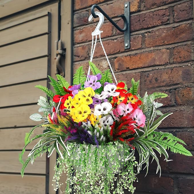 24 Pcs Outdoor Artificial Plants UV Resistant Faux Plant Fake Greenery Stems Faux Shrubs Flower for Outside Hanging Front Porch Patio Garden Window Box Home Wedding Summer Spring Decor(Mix Color)