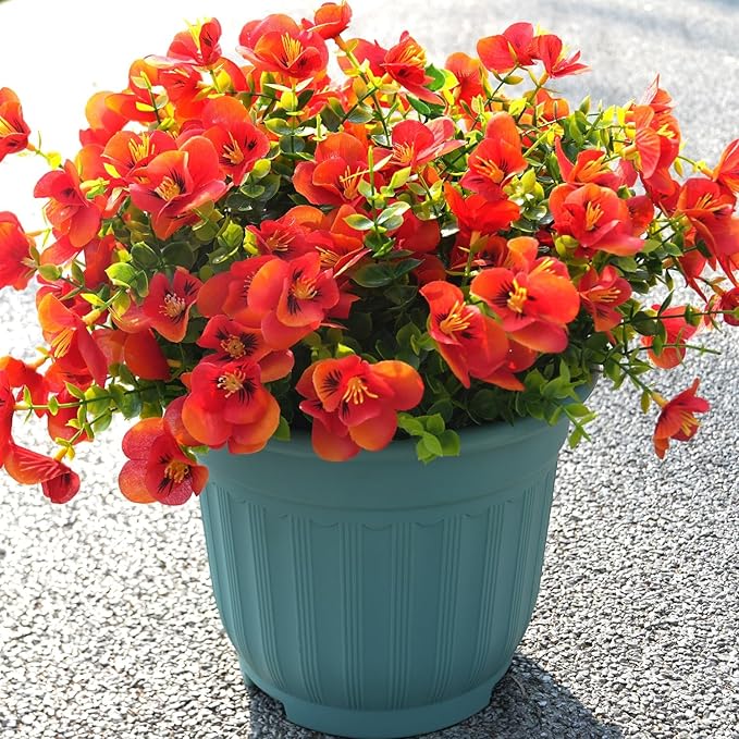 Artificial Flowers for Outdoor, Realistic Faux Plants for Outside Indoor Porch Patio Window Box Planter Home Decor (12pcs -red)