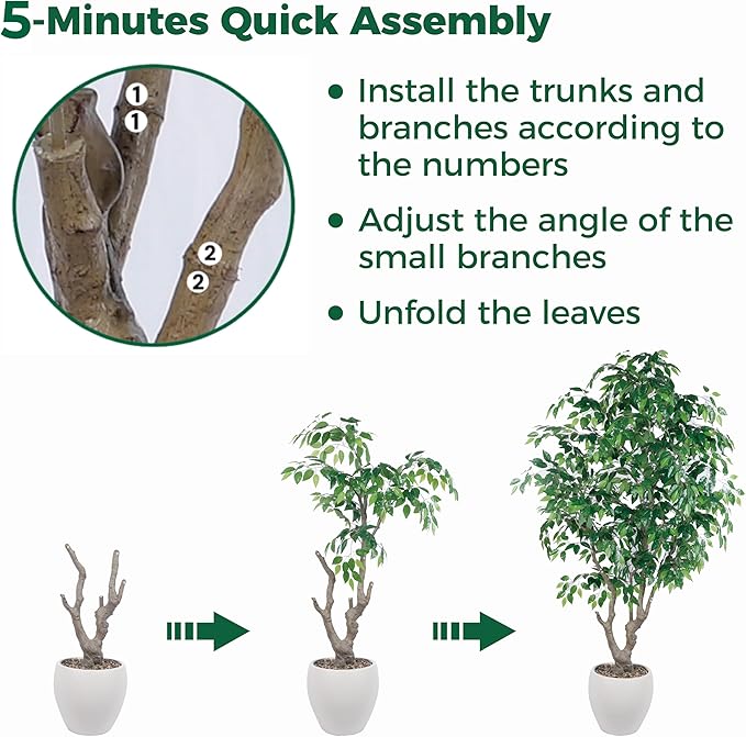 8 FT Large Luxury Artificial Ficus Tree, Tall Faux Banyan Tree with Planter, Extra Lush Stereoscopic Shape, 5 Minutes Easy Set-up, Realistic Tree Trunk & Lifelike Leaves, Home Office Décor
