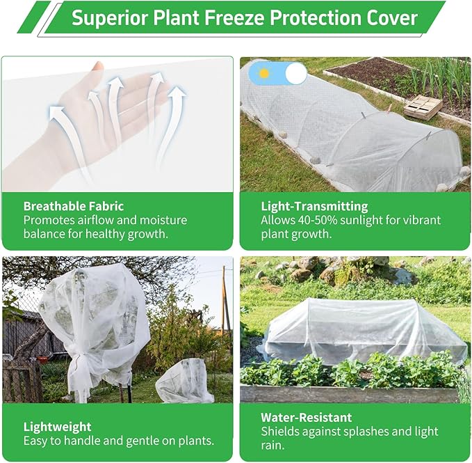 GUKULIVEL Plant Covers Freeze Protection, 10x33ft Green Frost Blanket for Winter, 1.23 oz/yd² Fabric, Premium Frost Protection Cover, Breathable Garden Row Covers for Outdoor Plants