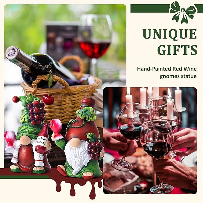 2PCS Wine Gnomes Figurines Valentines Day Decorations Home Party Wine Bar Decor Gnome Gifts for Women Collectible Statue Outdoor for Dining Tables Tiered Pallets Wine Cabinet Living Room