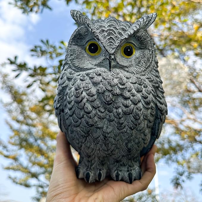 Yanflerent 2 Pack Realistic Owl Statues for Indoor & Outdoor Decoration, Effective Birds Deterrent for Garden, Patio, Yard, and Home Decor, Suitable for Spring Decor (Brown & Gray)