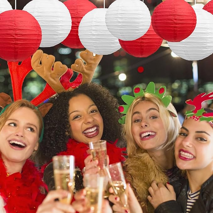 BEISHIDA Red White Round Paper Lanterns Decorative Hanging Asia Chinese Japanese Paper Lanterns Lamp for Birthday Graduation Baby Shower Wedding Home Decor Outdoor Party Decoration(12Packs)