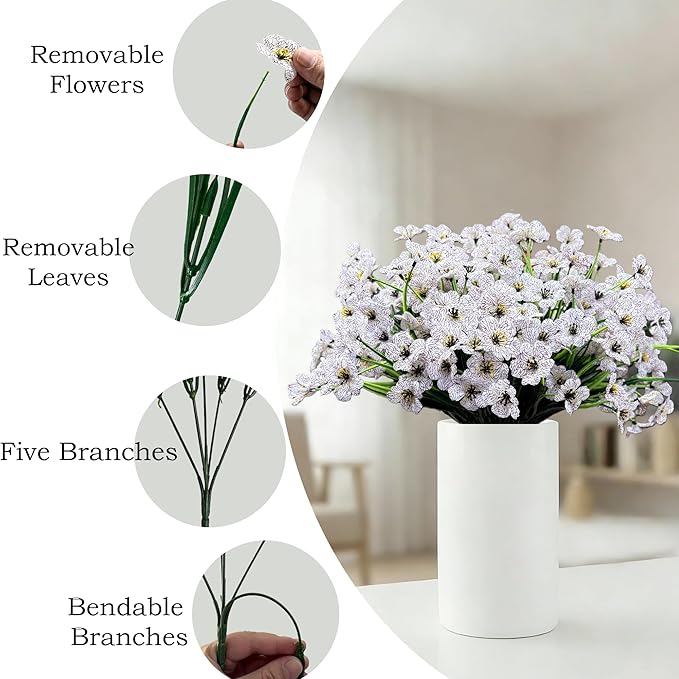 20 Bundles Artificial Flowers for Outdoors, UV Resistant Fake Flowers with Plastic Plants For Outside, Faux Silk Flowers for Planter outdoor, Fake Realistic Flower for Planters Window Box Decor-White