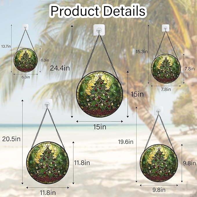 Stained Glass Window Hanging - Retro Green Christmas Tree Suncatcher for Doors Home Christmas Decoration Sun Catcher Thanksgiving New Year Birthday Gifts for Women Men Mom Nana 6.3 in