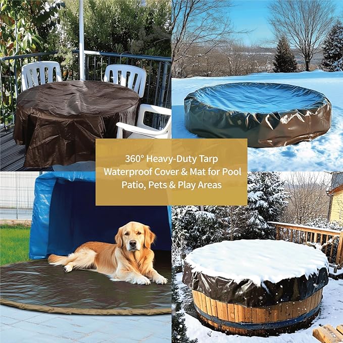 GUARD SHIELD Round Tarp 18 Feet Waterproof Heavy Duty Circle Tarps for Under Pool Brown/Silver Multi Purpose Circular Outdoor Cover