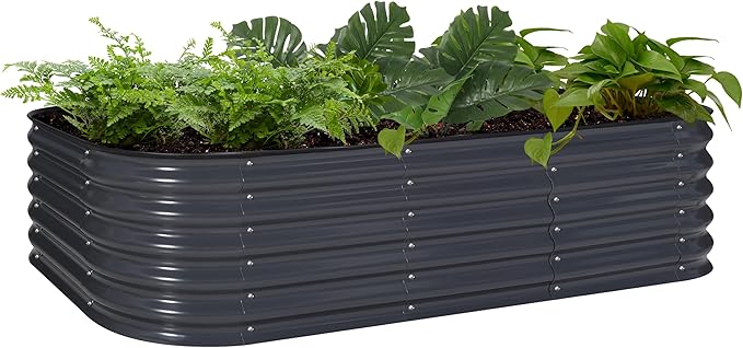 BlueWish 8x2x1.4FT Raised Garden Bed, 17" H Metal Planter Boxes Outdoor with Bottomless Design, Galvanized Raised Garden Bed for Plants Flowers, 9 in 1 Raised Planter Bed Kit, Grey