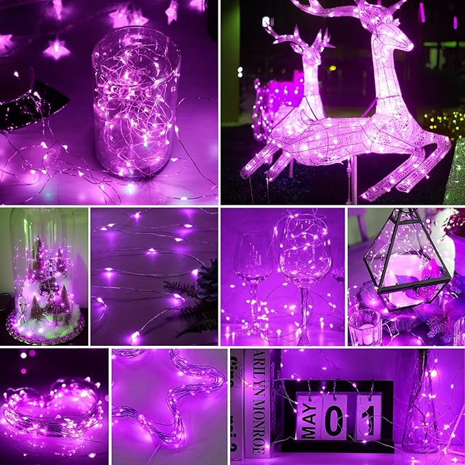 pozzolanas 24 Pack Pink Battery Operated String Lights - 7ft Waterproof Fairy Lights with 20 LEDs for Home, Mason Jar, Party, Wedding, Halloween, Christmas Decorations