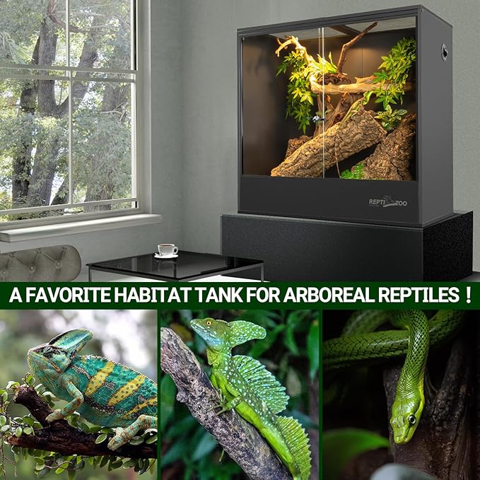 REPTIZOO 100 Gallon PVC Reptile Tank, 36x18x36 inch Extra Tall Large Reptile Enclosure, Chameleon Frog Gecko Lizard Arboreal Terrarium with Sliding Door & Screen Ventilation