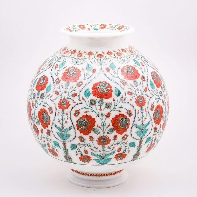 Carnelian Inlay Planter I Majestic Flower Vase I 10 Inches Luxury Marble Plant Pot I Malachite Stone Decorative Vase I Living Room Table Decor Plant Vase I Customized Flower Pot
