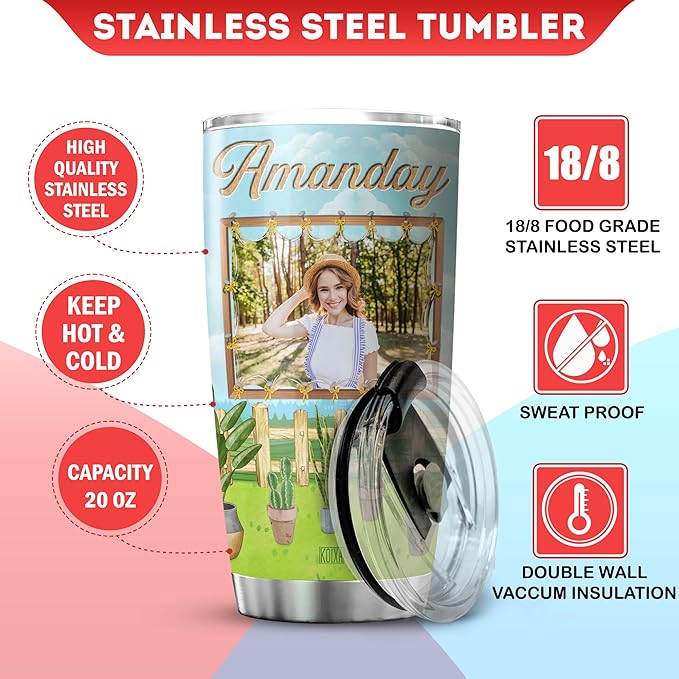 Personalized Photo Coffee Tumbler Gardening Custom Name Birthday Gifts For Women Adults Mom Grandma Plant Travel Mug With Lid Insulated Cup Cold Steel Tumblers Inspirational Quote