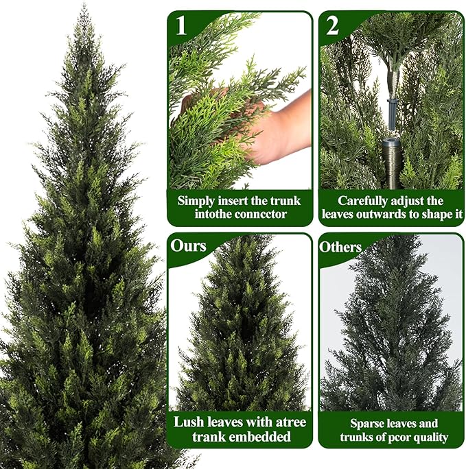 ZEEOZE 3FT Artificial Cedar Topiary Trees (2 Pack) - UV Resistant Faux Evergreen Shrubs Extra Dense Foliage Realistic Fake Pine Cypress Plants Easy Assembly for Front Porch Garden Indoor Office Decor
