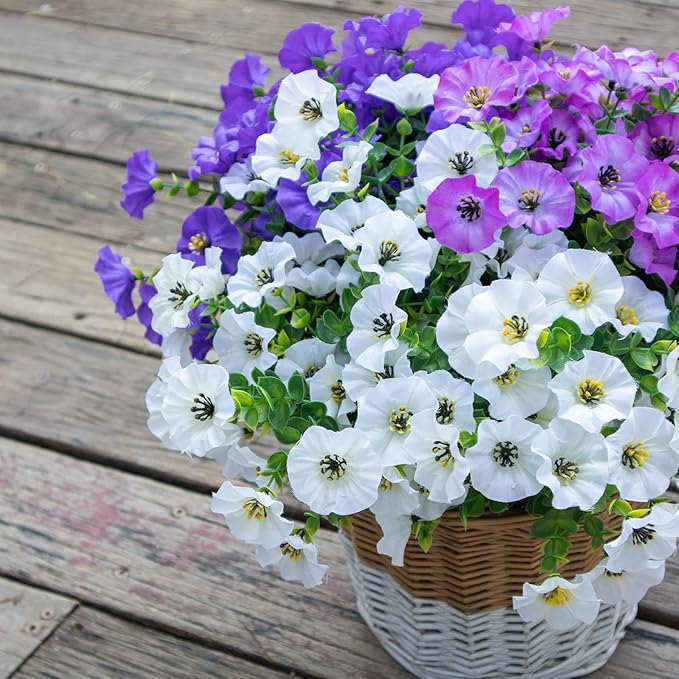 VDVST Artificial Flowers for Outdoors,UV Resistant Artificial Outdoor Flowers,Not-Fading Faux Flowers for Outdoor Planters for Front Door Porch Yard Patio Garden Home Decor,12 Bundles Mix 3 Colors
