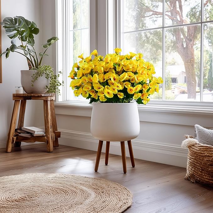 Artificial Morning Glory Flowers Plants for Outdoor 8 Pcs Faux Silk Petunias Flower Realistic Faux Flowers Plants for Outside Planter Porch Yard Patio Balcony Home Indoor Decor (8 Pcs Yellow)