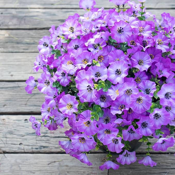 VDVST Artificial Flowers for Outdoors,UV Resistant Artificial Outdoor Flowers,Not-Fading Faux Flowers for Outdoor Planters Front Door Porch Yard Patio Garden Home Decor,12 Bundles(Gradient Purple)